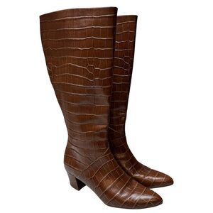 Naturalizer Melanie Knee-High Croc Embossed Leather Wide Calf Comfort Boots